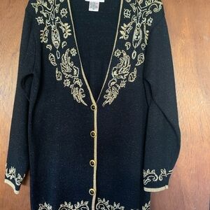 Jaclyn Smith Black Cardigan with Gold Embroidery